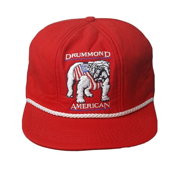 Vtg Drummond American Bull Dog Flag Red Snap Back Mesh Trucker Hat Cap - Picture 1 of 6